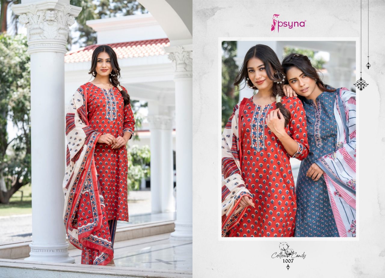 psyna cotton candy cotton new and modern style top bottom with dupatta catalog