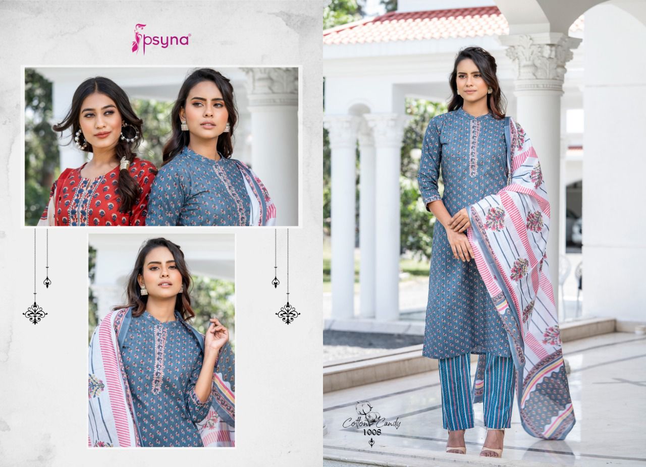 psyna cotton candy cotton new and modern style top bottom with dupatta catalog