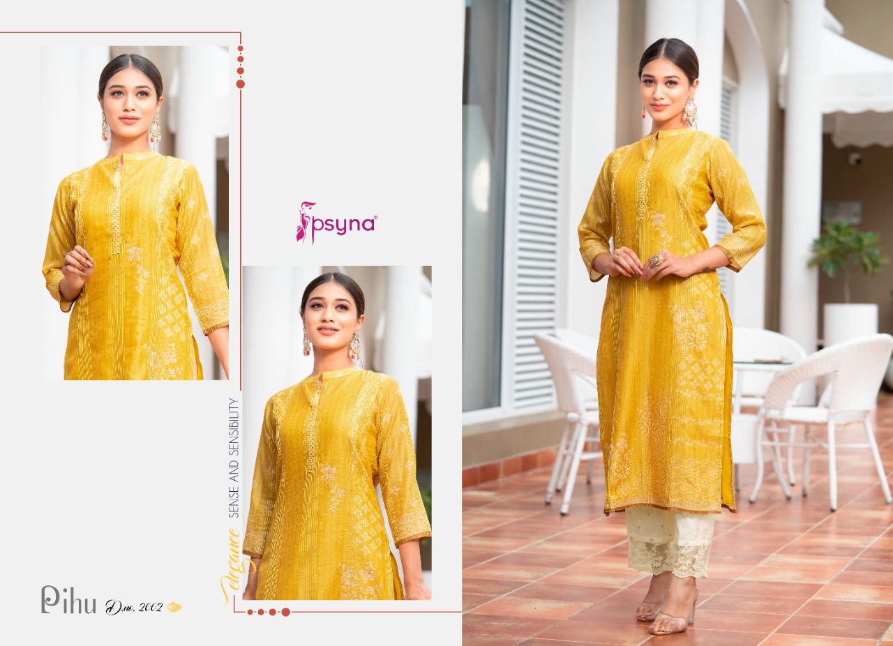 psyna pihu 2 silk regal look kurti with pant catalog