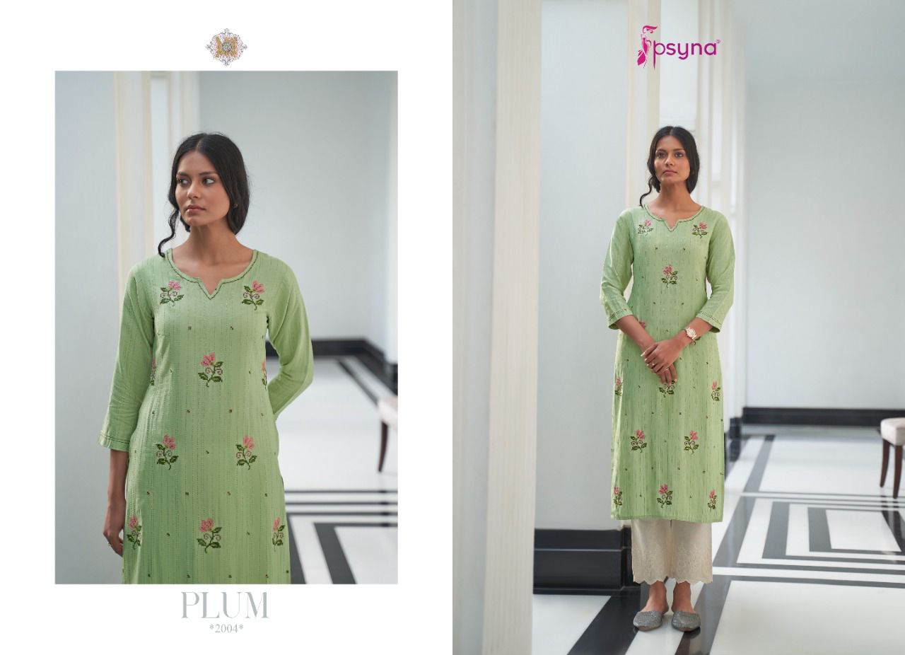 psyna plum rayon elegant kurti catalog