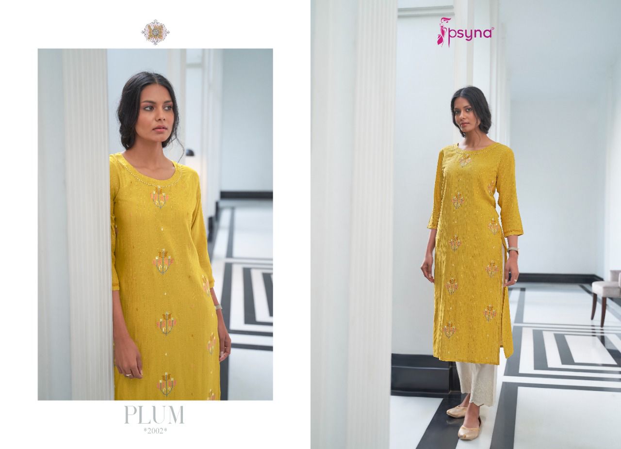 psyna plum rayon elegant kurti catalog