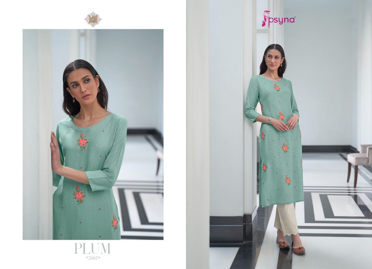 psyna plum rayon elegant kurti catalog