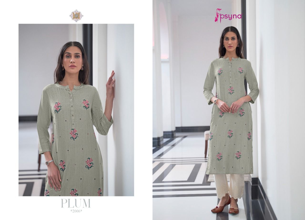 psyna plum rayon elegant kurti catalog