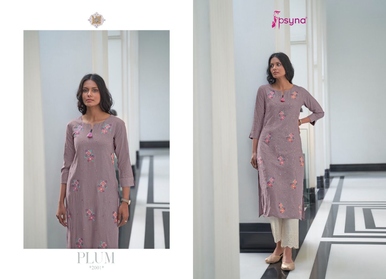 psyna plum rayon elegant kurti catalog