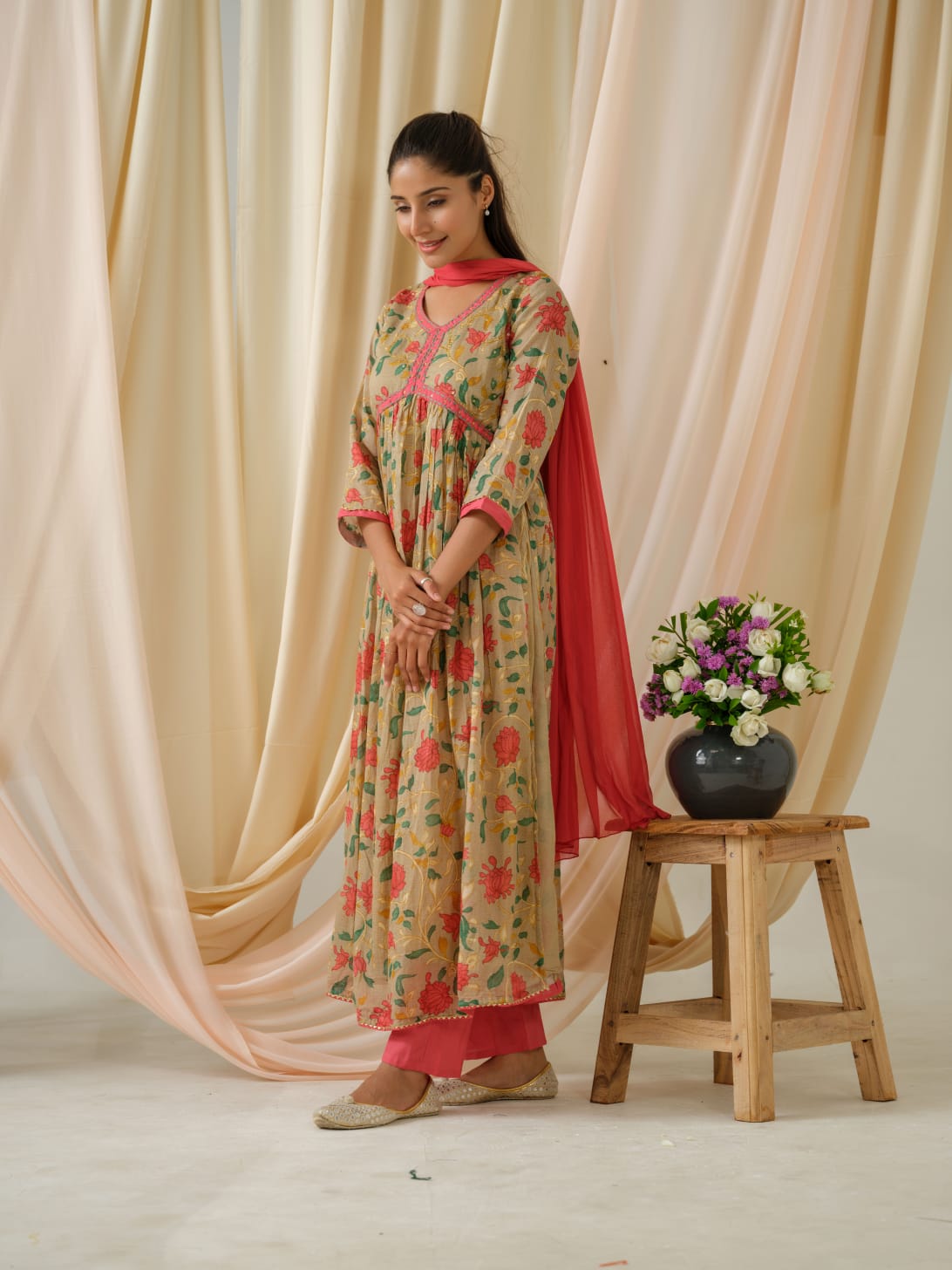 psyna psyna d no 2120 cotton regal look top bottom with dupatta size set