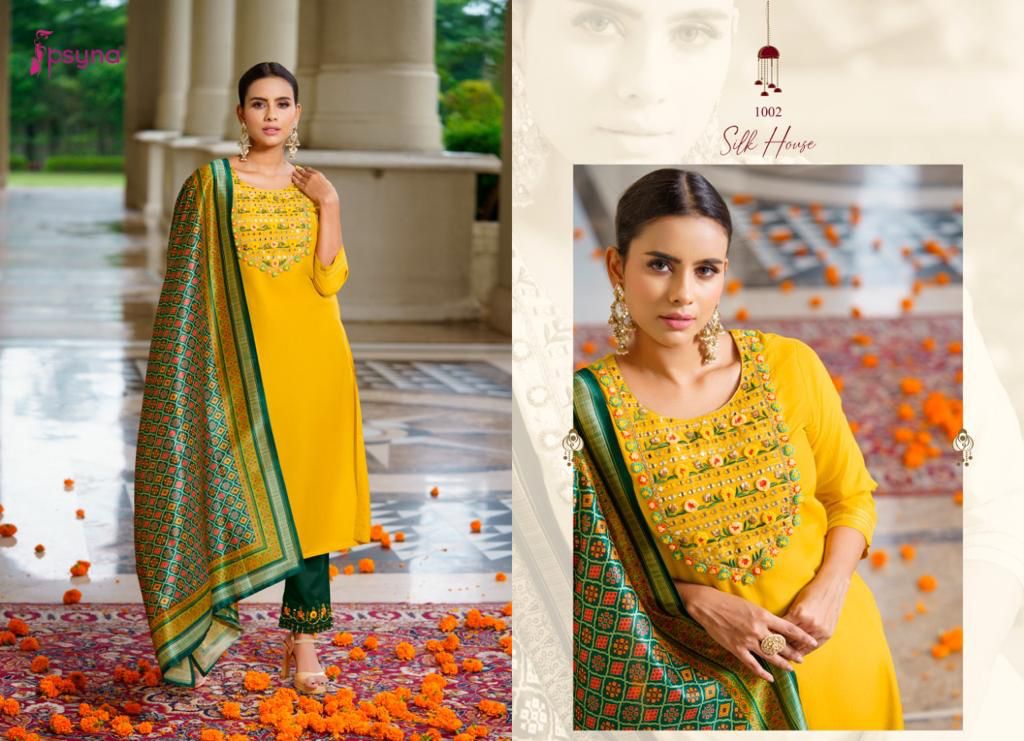 psyna silk house chinnon festive look top bottom with dupatta catalog