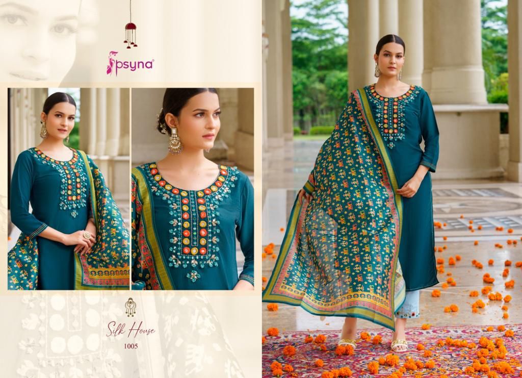 psyna silk house chinnon festive look top bottom with dupatta catalog