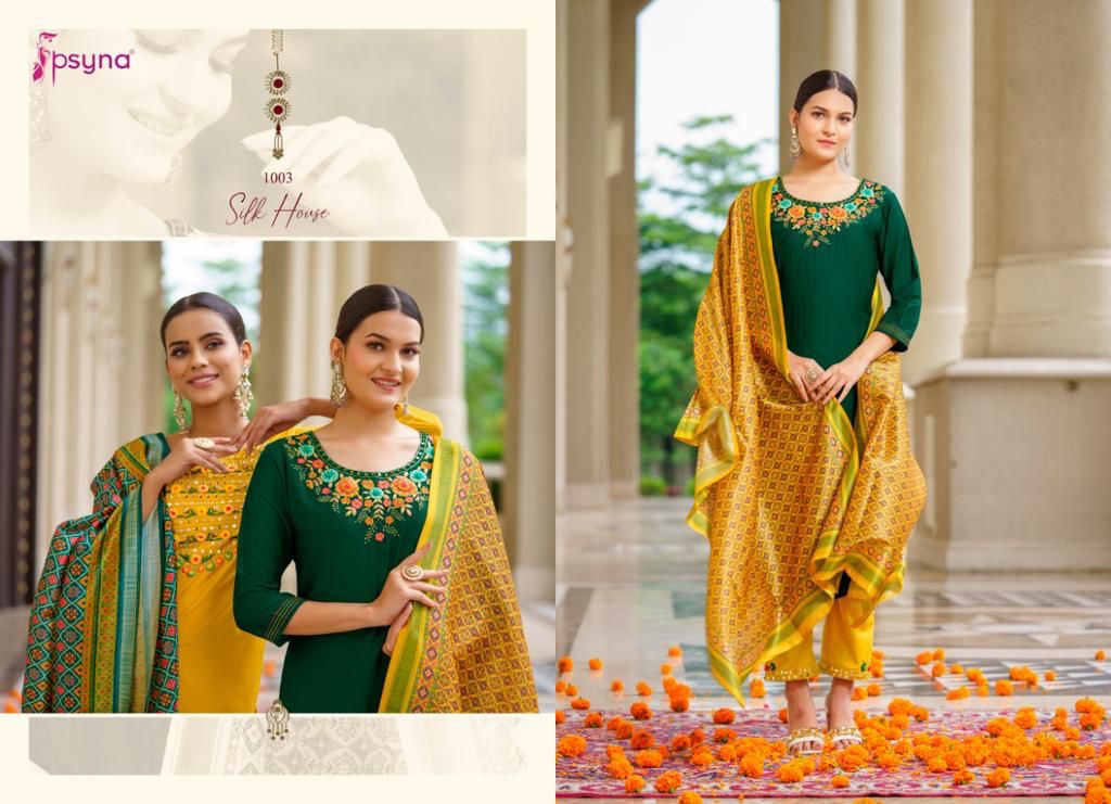 psyna silk house chinnon festive look top bottom with dupatta catalog