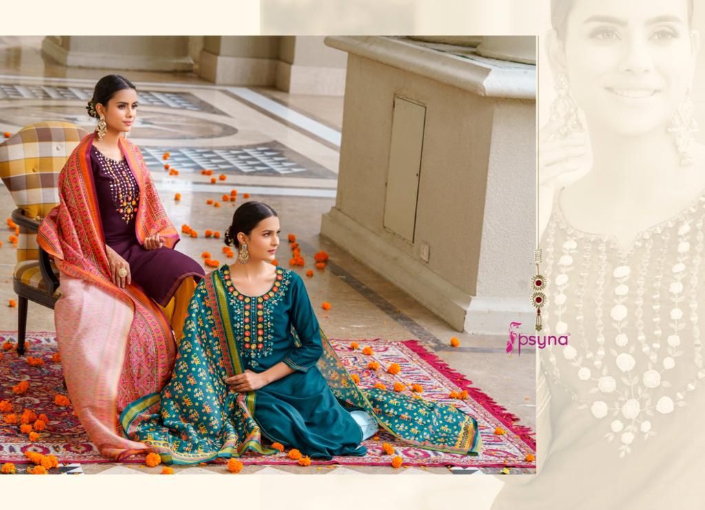 psyna silk house chinnon festive look top bottom with dupatta catalog