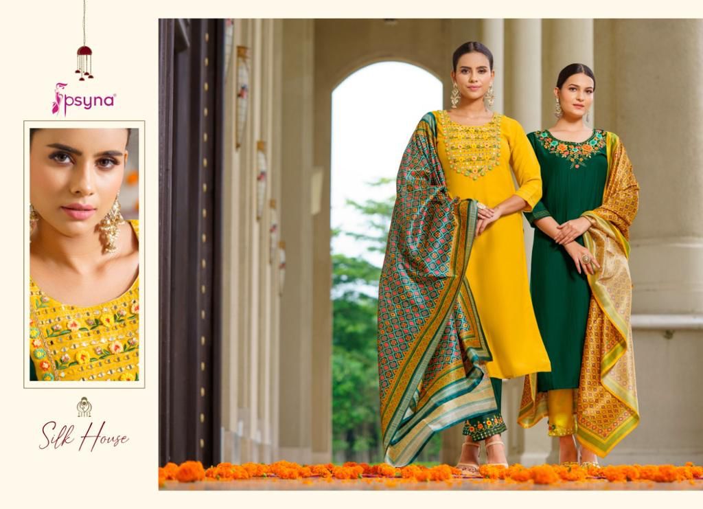 psyna silk house chinnon festive look top bottom with dupatta catalog