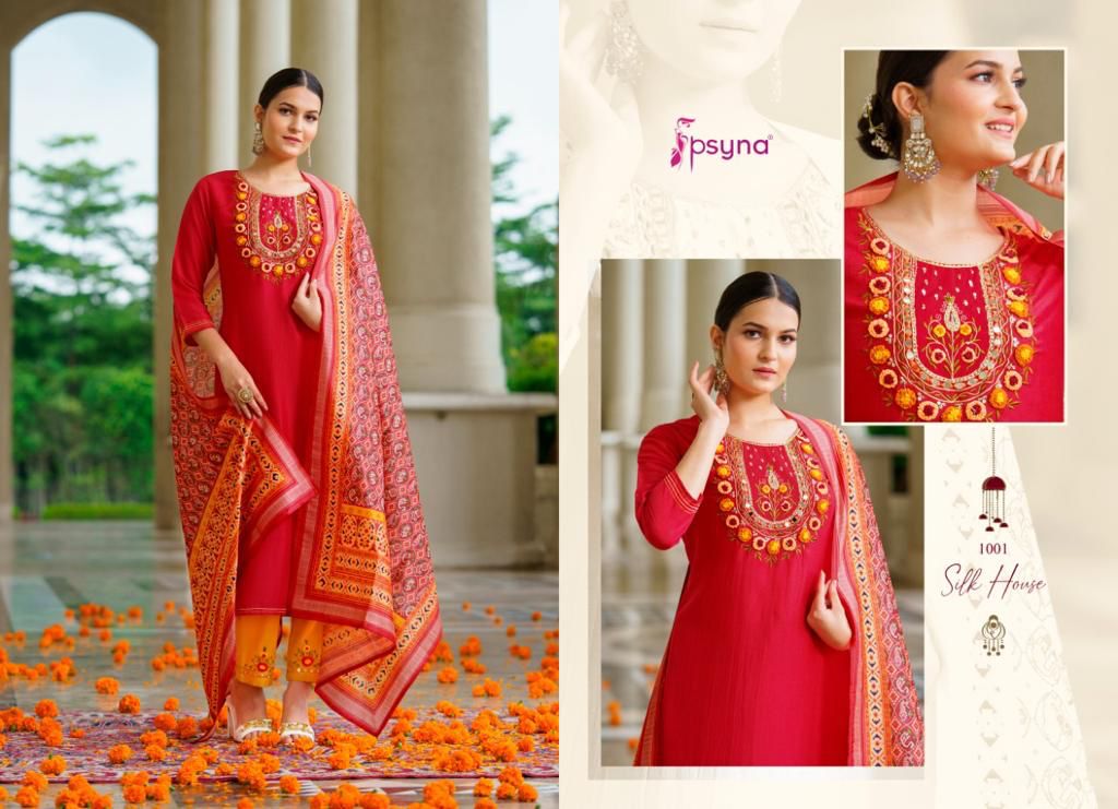 psyna silk house chinnon festive look top bottom with dupatta catalog