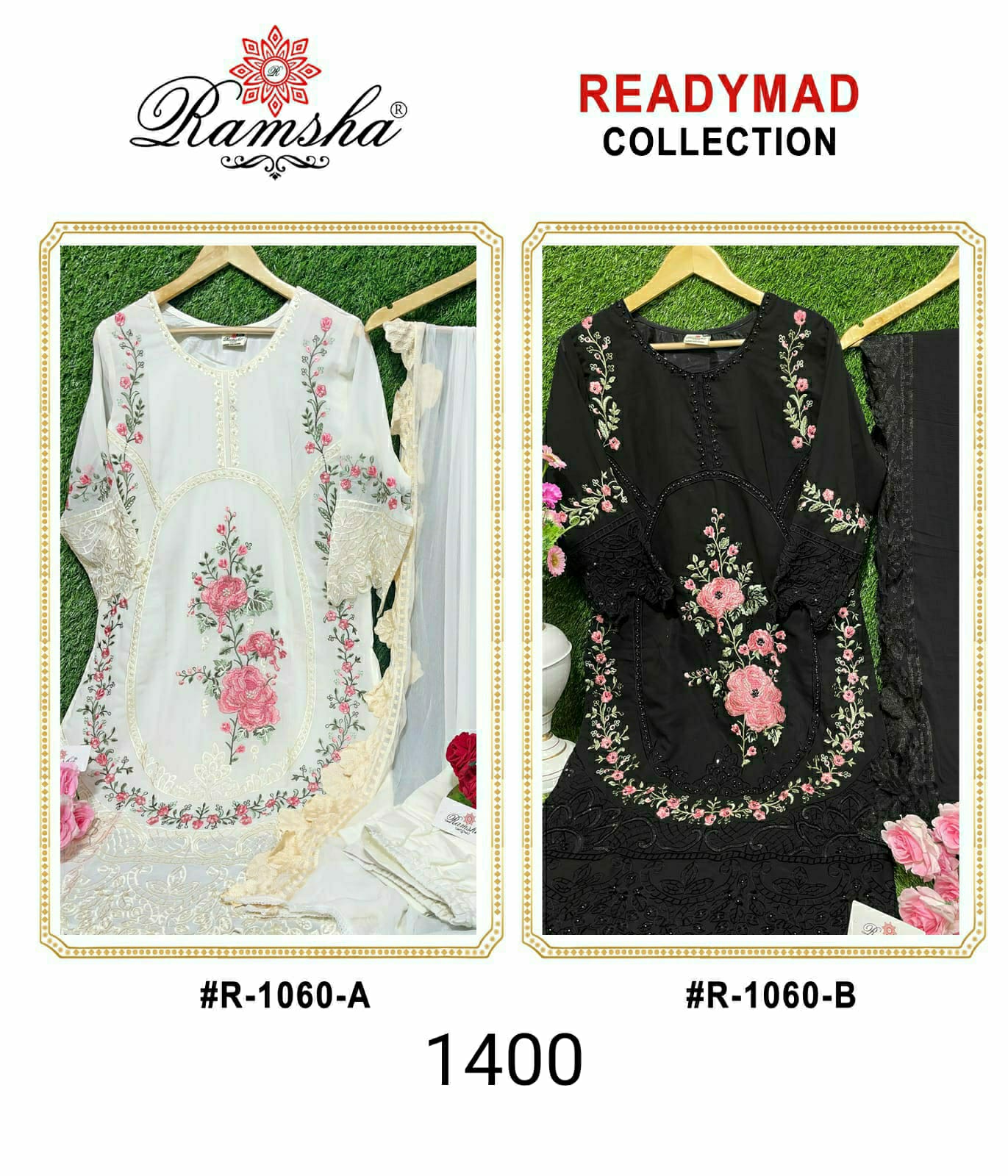 ramsha d no r 1060 nx Georgtte attrective embroidery look top bottom with dupatta catalog