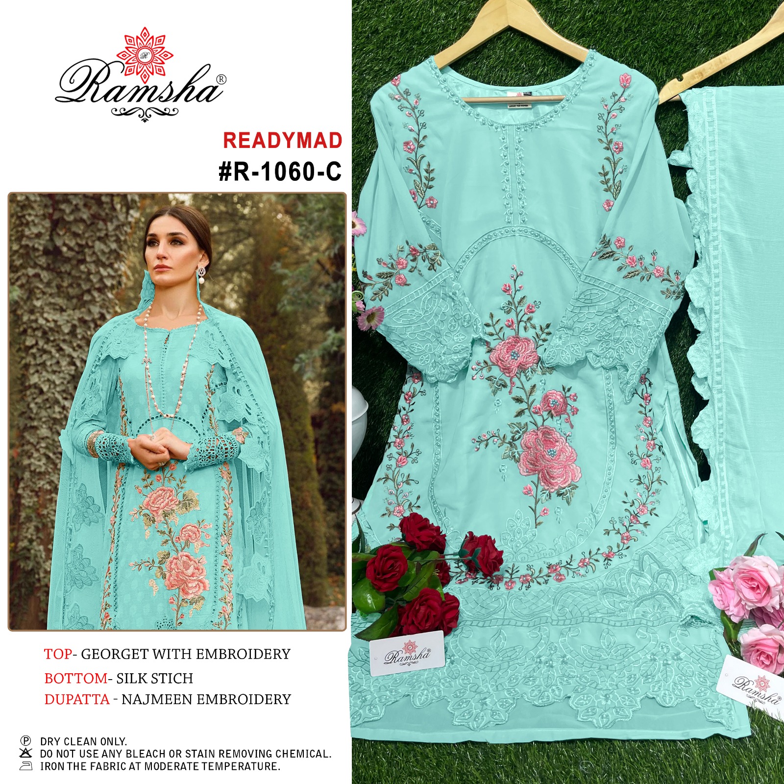 ramsha d no r 1060 nx Georgtte attrective embroidery look top bottom with dupatta catalog