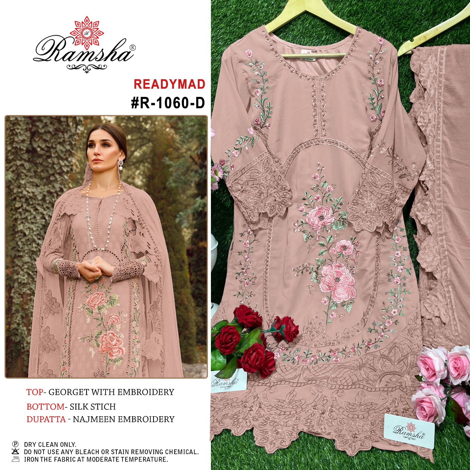 ramsha d no r 1060 nx Georgtte attrective embroidery look top bottom with dupatta catalog