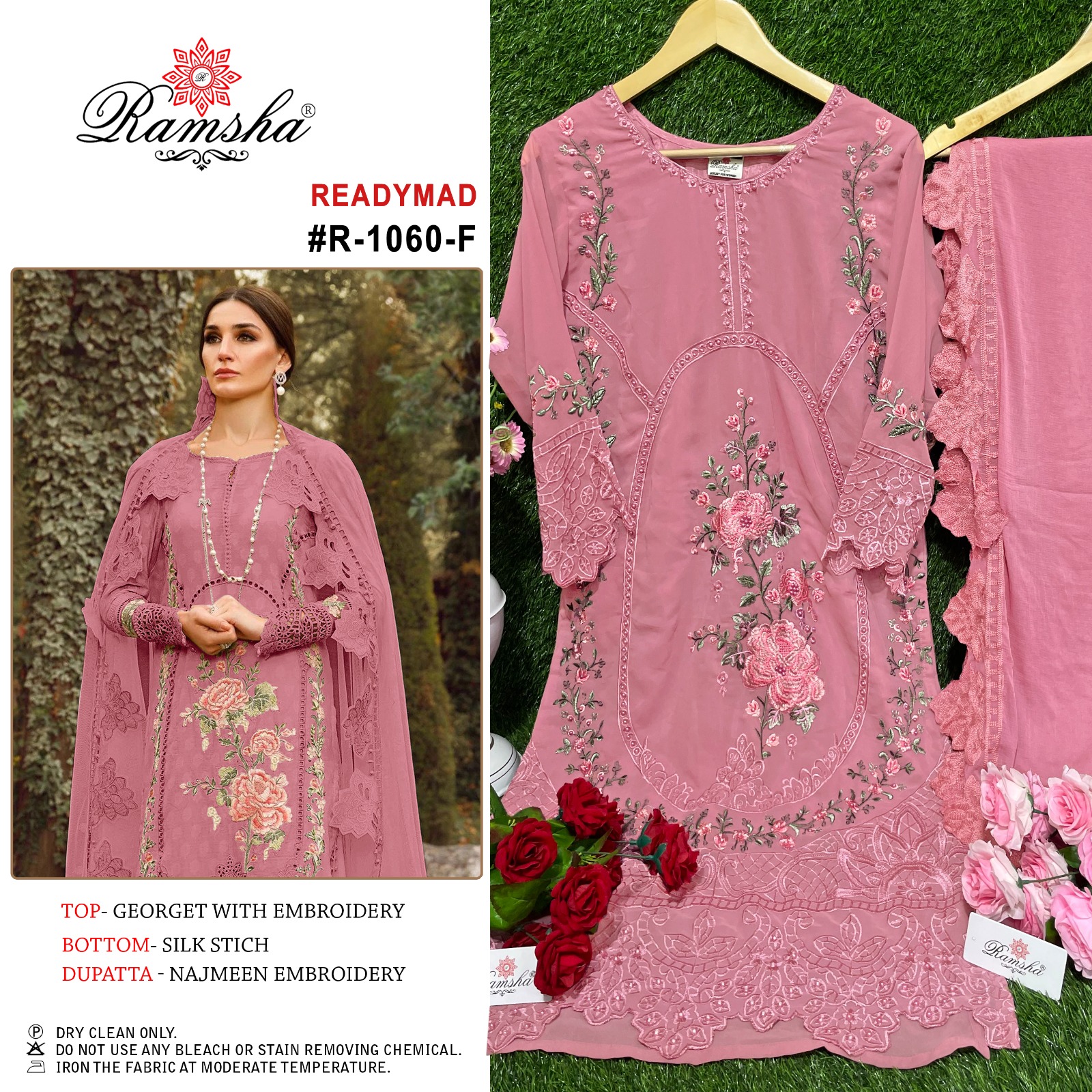 ramsha d no r 1060 nx Georgtte attrective embroidery look top bottom with dupatta catalog