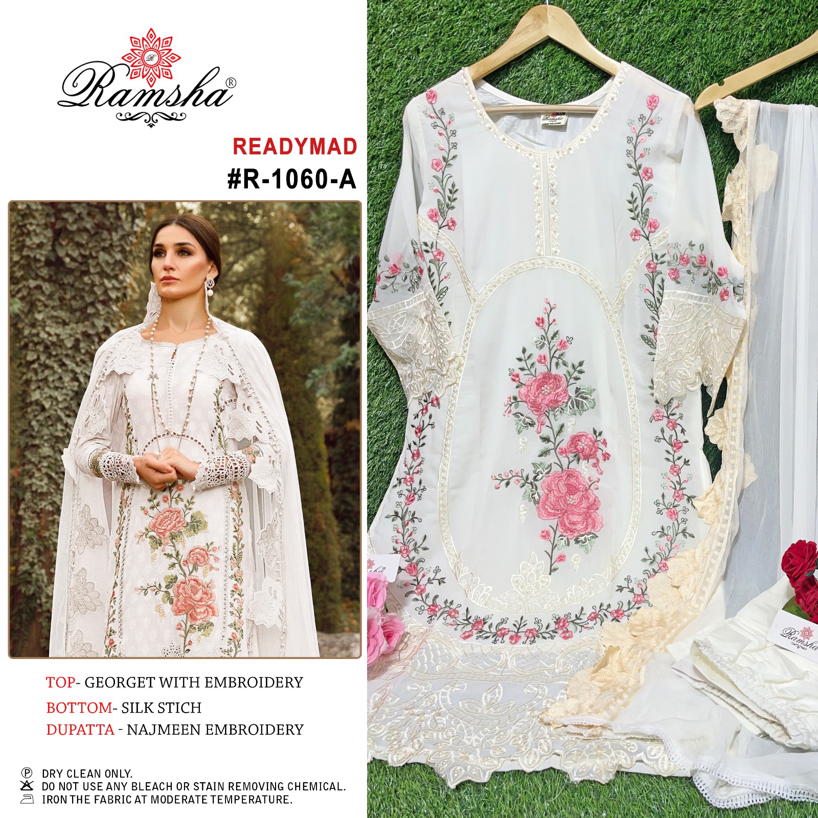 ramsha d no r 1060 nx Georgtte attrective embroidery look top bottom with dupatta catalog