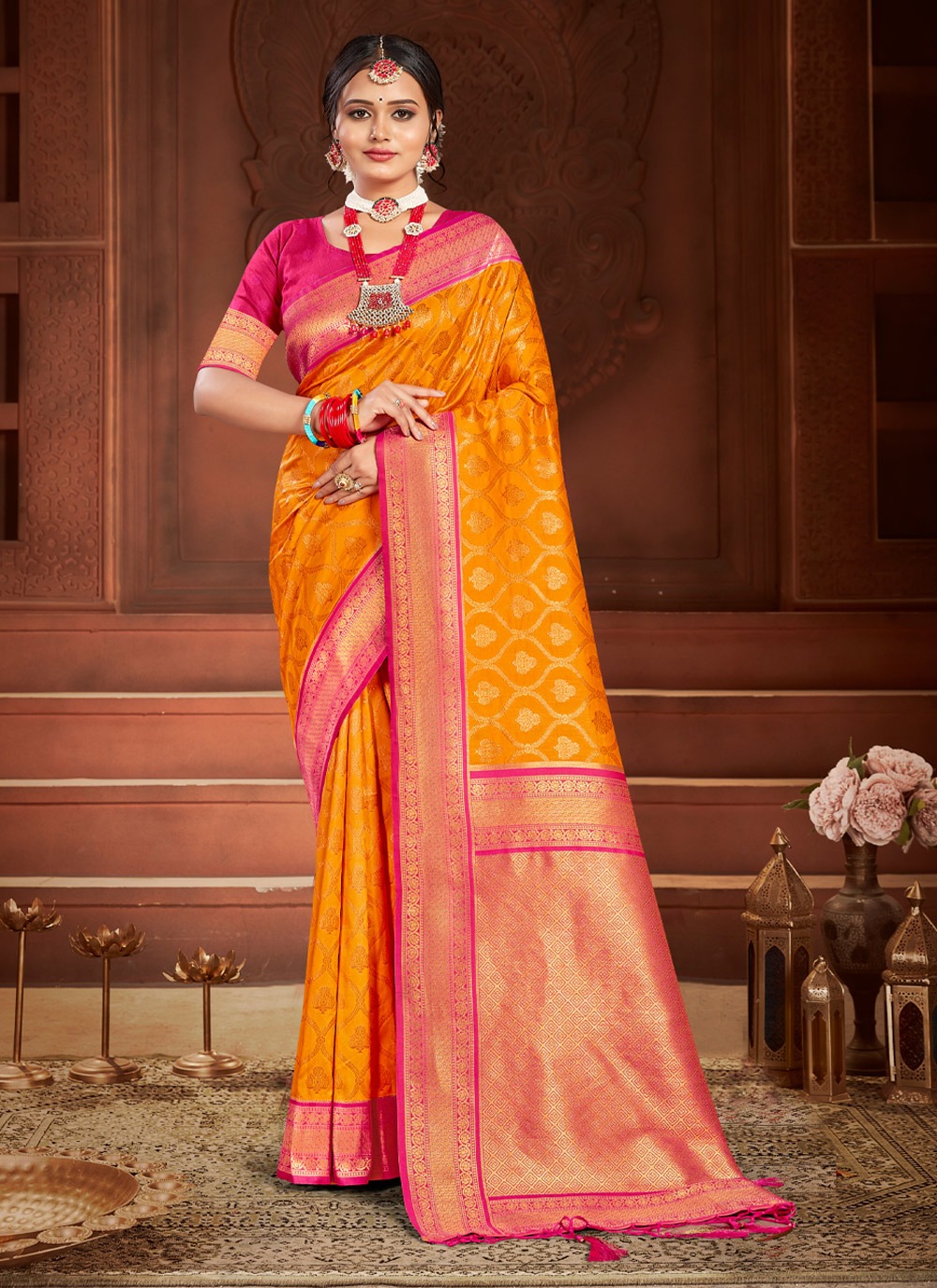 sangam print florina banarsi silk festive look saree catalog