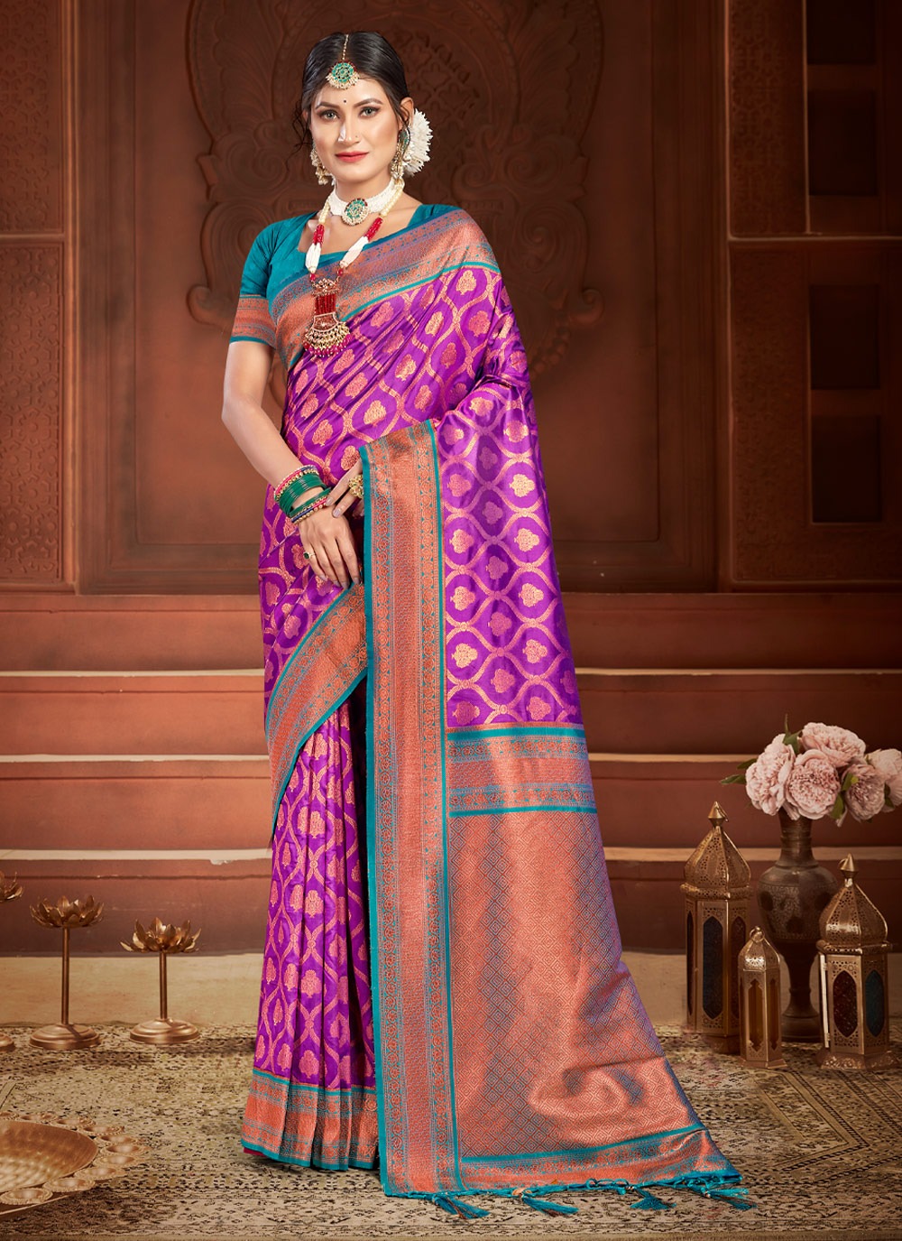 sangam print florina banarsi silk festive look saree catalog