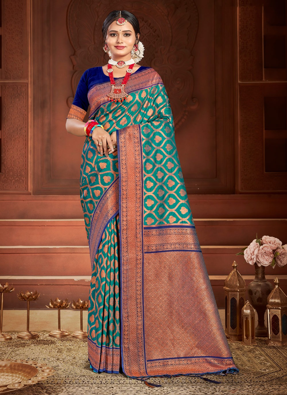 sangam print florina banarsi silk festive look saree catalog