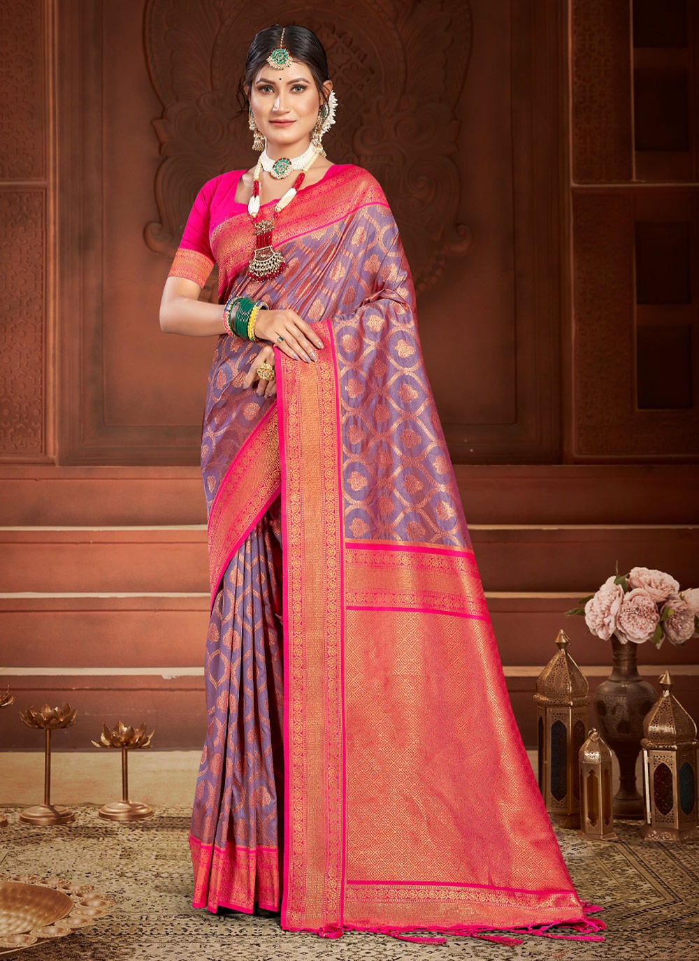 sangam print florina banarsi silk festive look saree catalog