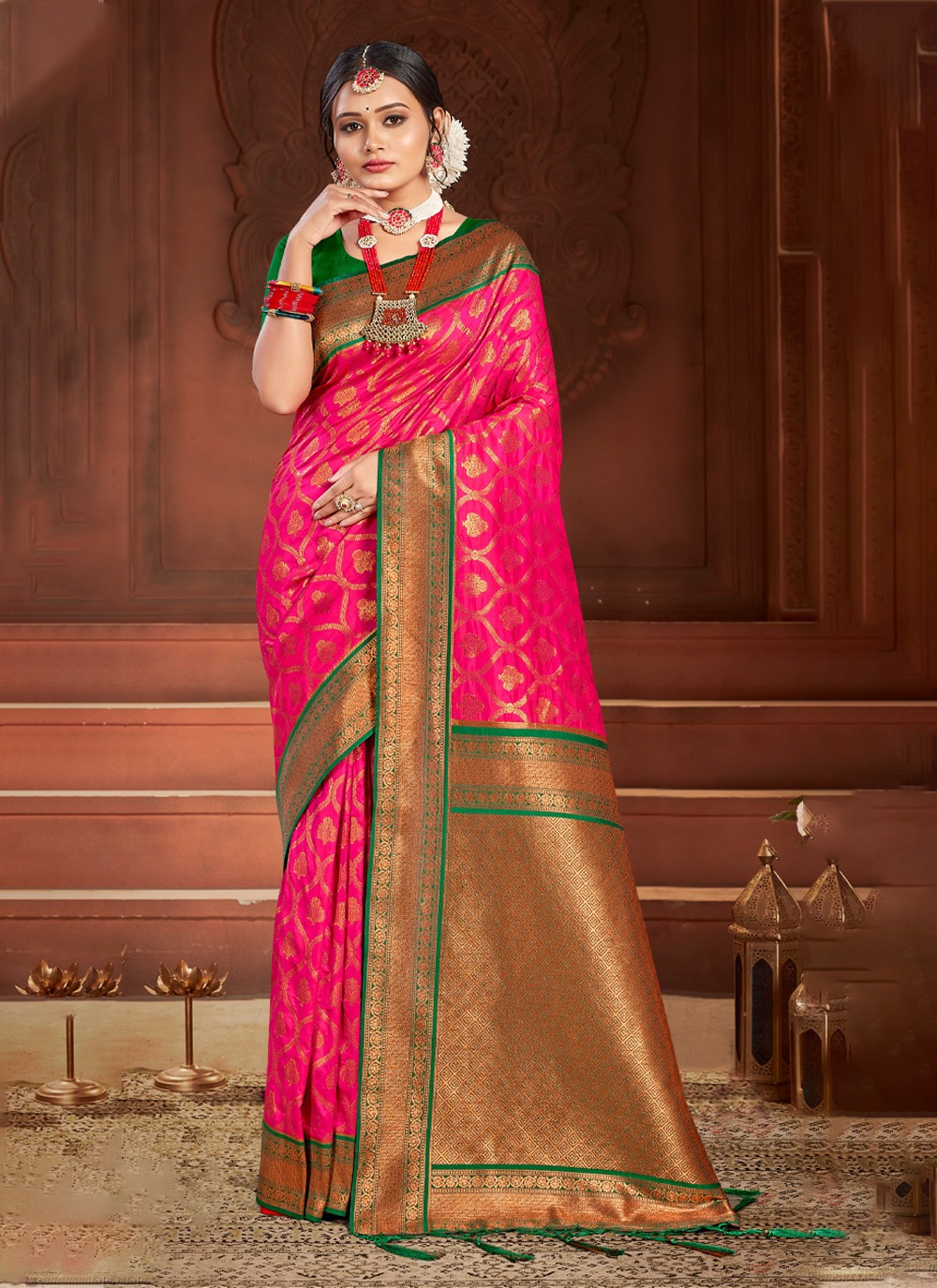 sangam print florina banarsi silk festive look saree catalog