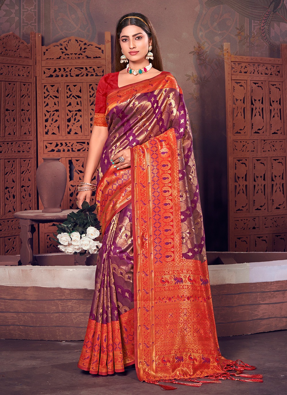 sangam print rajshree Kanjivaram Silk regal print saree catalog