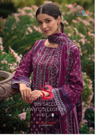 shree fabs bin saeed lawn collection vol 6 lawn decent embrodery look top bottom with dupatta catalog