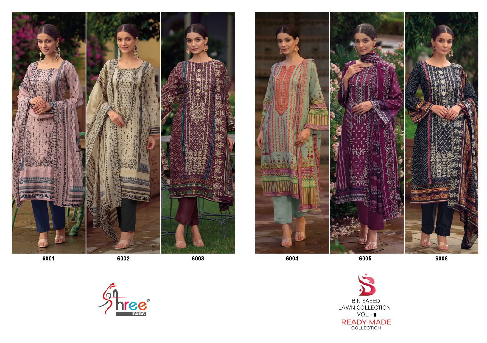 shree fabs bin saeed lawn collection vol 6 lawn decent embrodery look top bottom with dupatta catalog