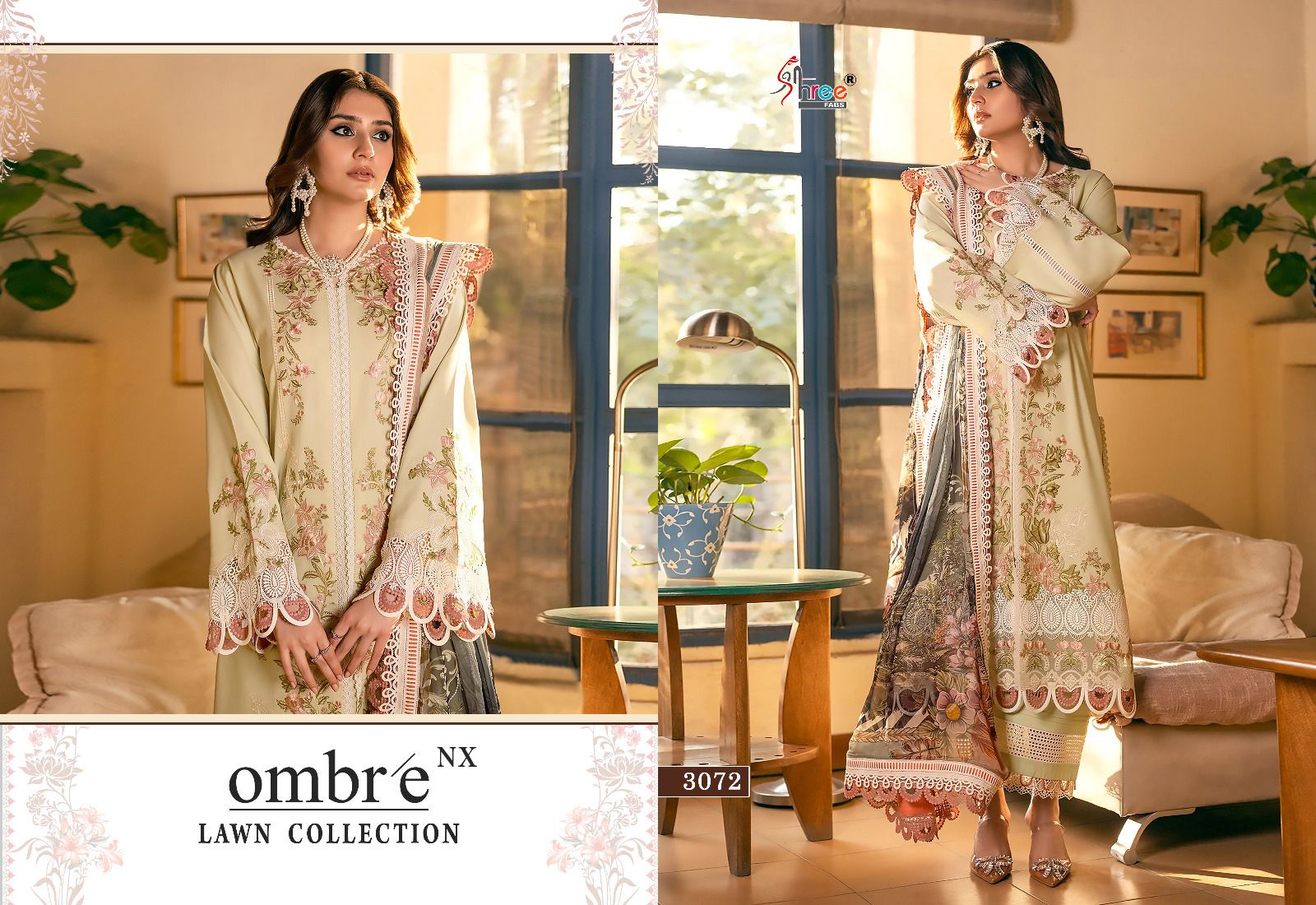 shree fabs ombre lawn collection nx  cotton catchy look salwar suit with silver dupatta catalog