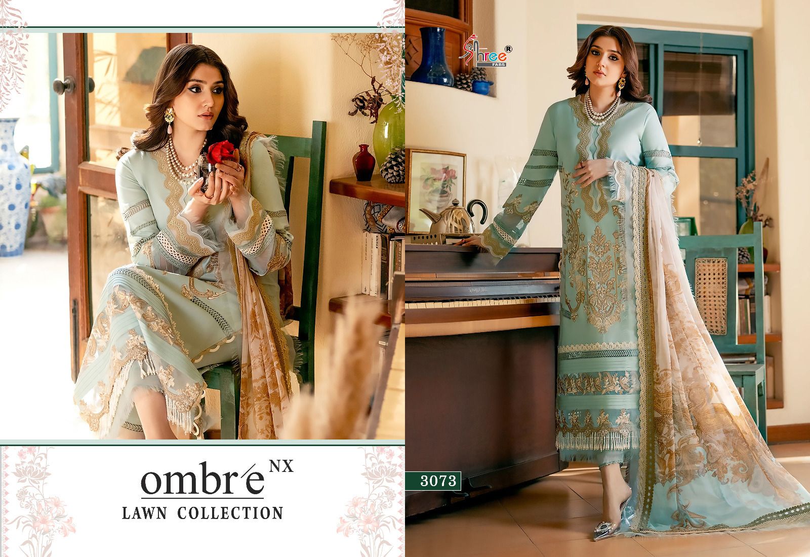 shree fabs ombre lawn collection nx  cotton catchy look salwar suit with silver dupatta catalog