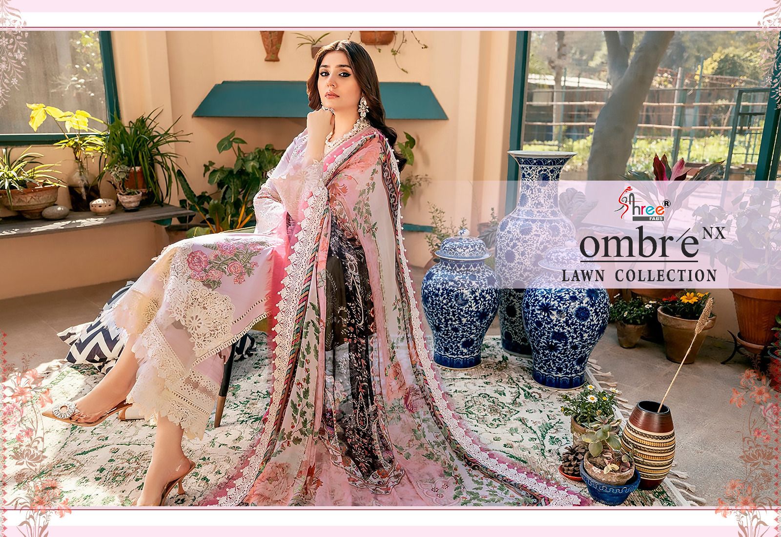 shree fabs ombre lawn collection nx  cotton catchy look salwar suit with silver dupatta catalog