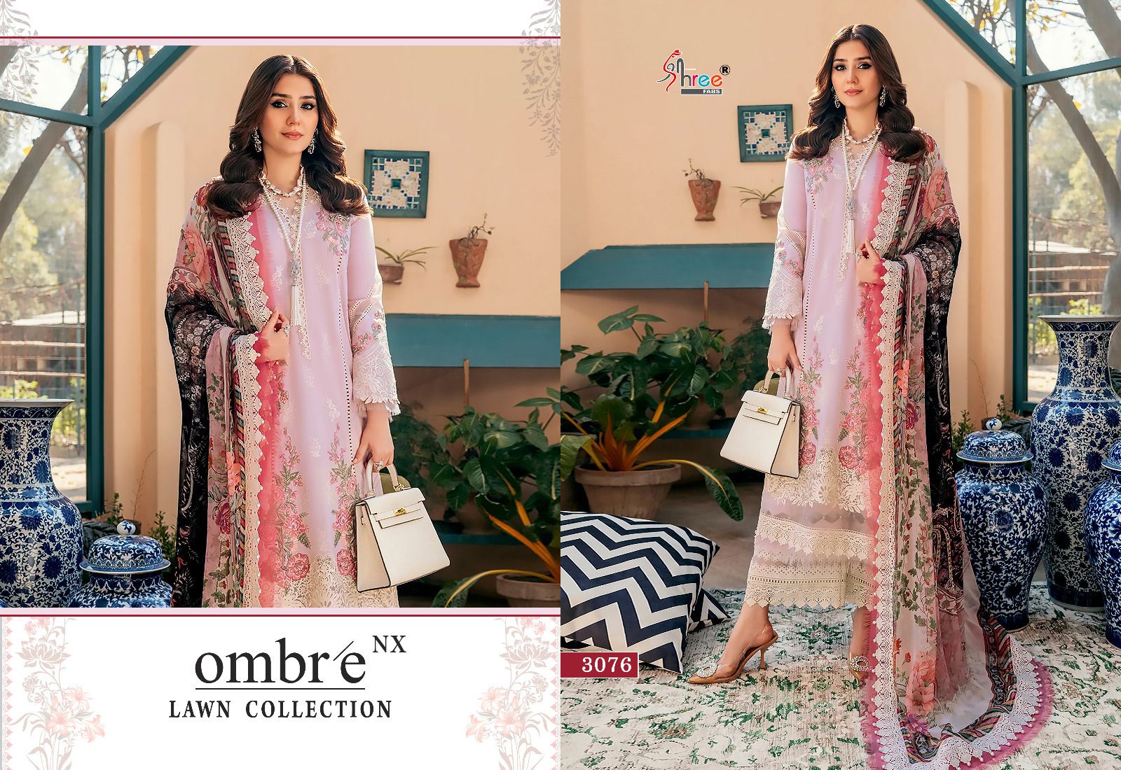 shree fabs ombre lawn collection nx  cotton catchy look salwar suit with silver dupatta catalog