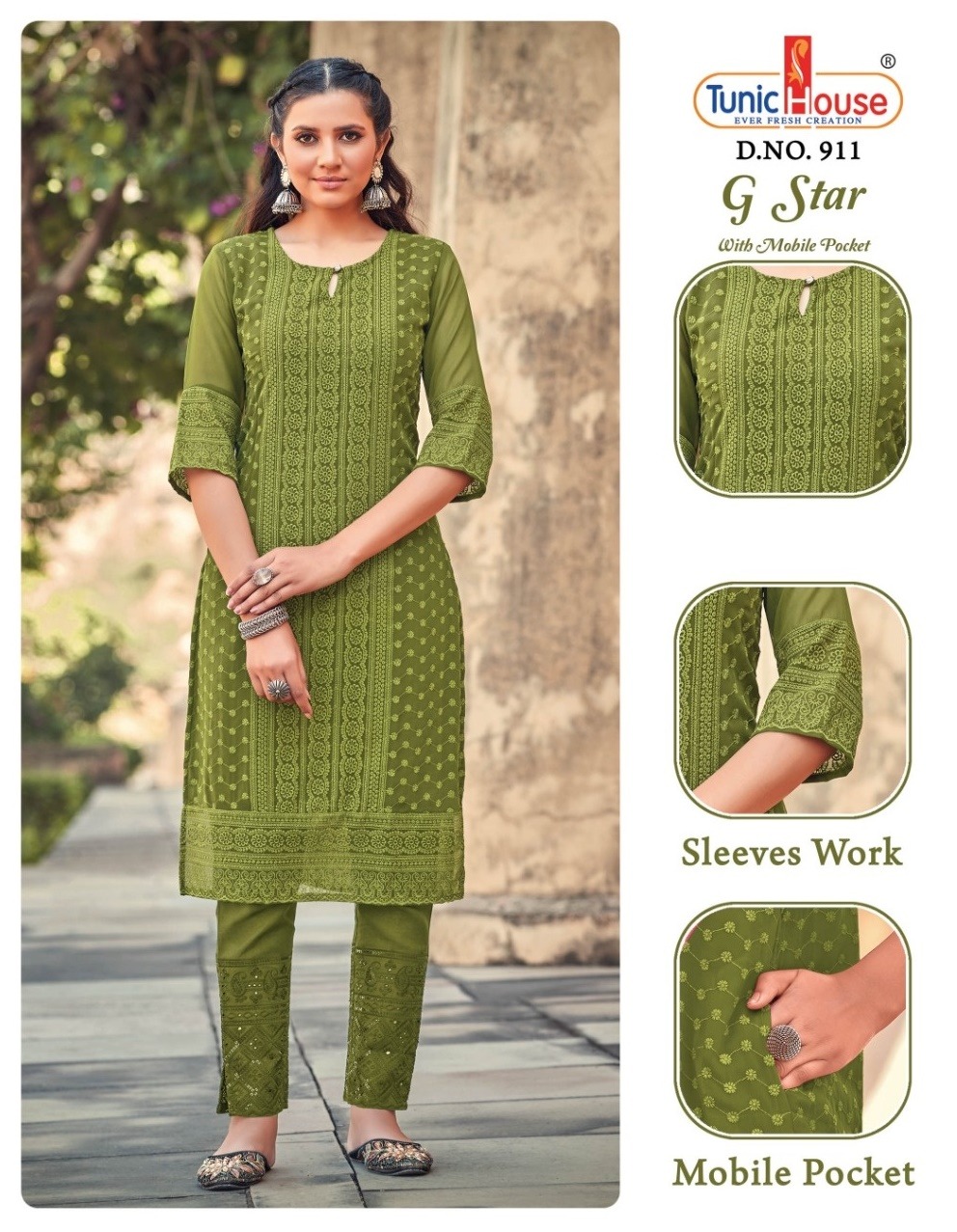 tunic house g star georgette regal look kurti size set