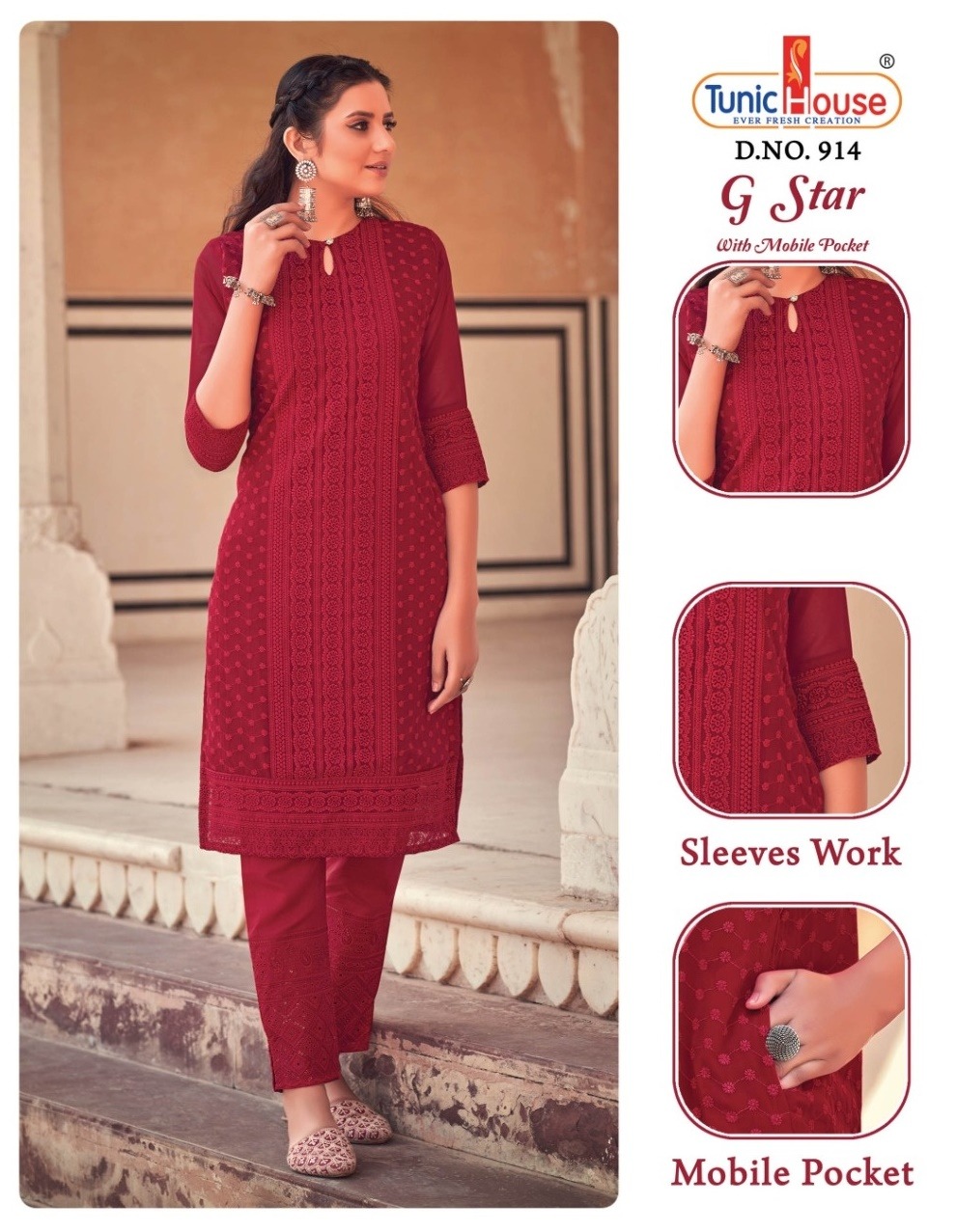 tunic house g star georgette regal look kurti size set