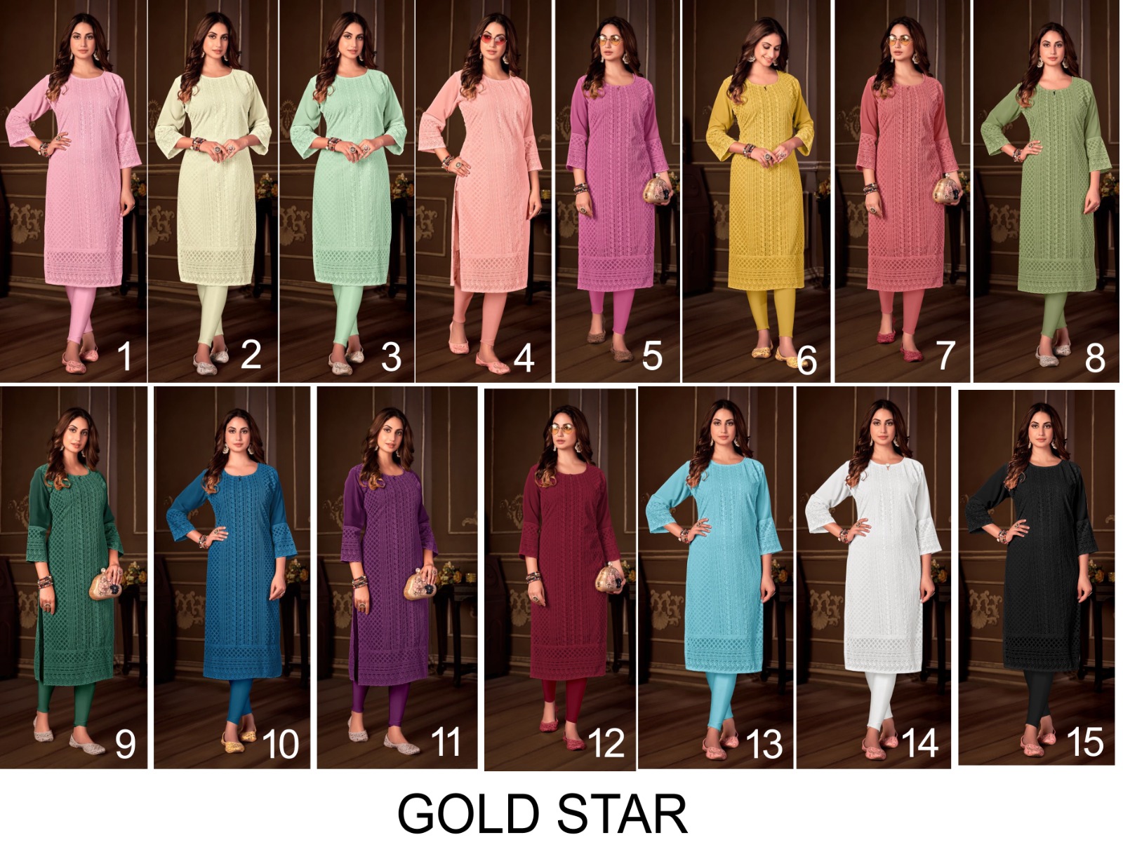 tunic house gold star georgette decent look kurti size set