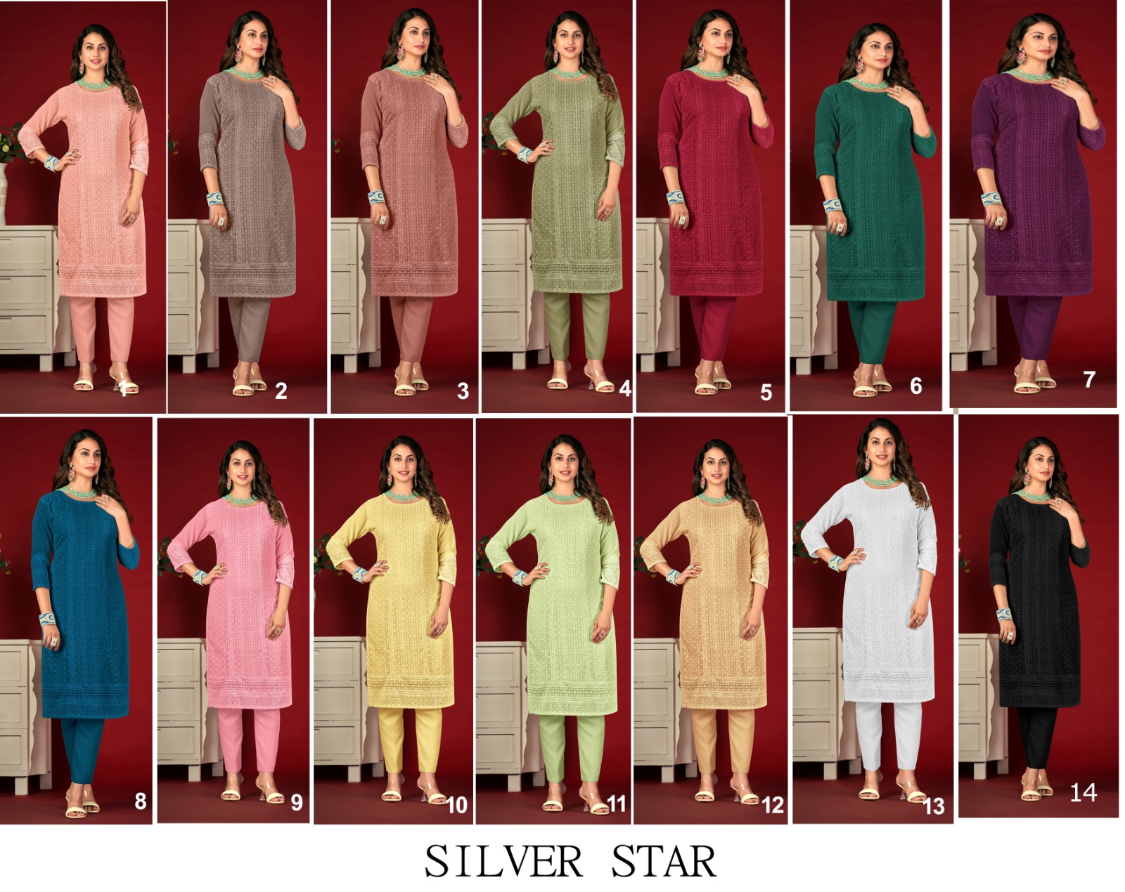 tunic house silver star georgette regal look kurti size set