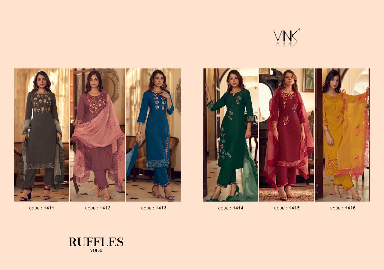 vink ruffles 2 silk new and modern style top with pant and dupatta catalog