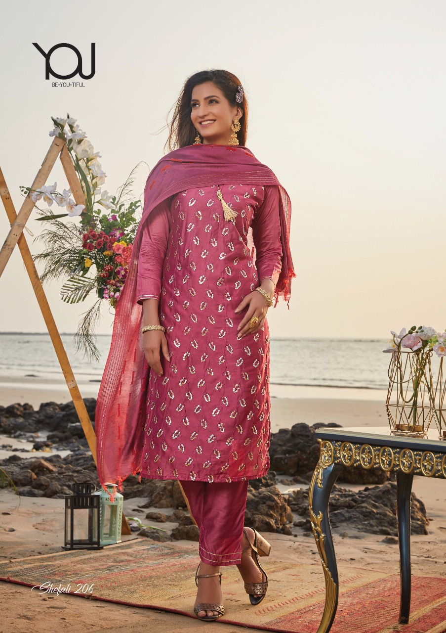 wanna shefali 2 chanderi attractive top with pant and dupatta catalog