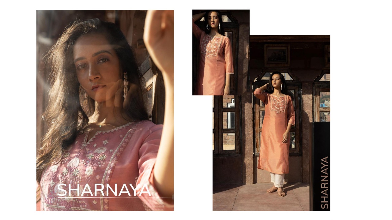 100 miles sharnaya blended decent embroidery look kurti catalog