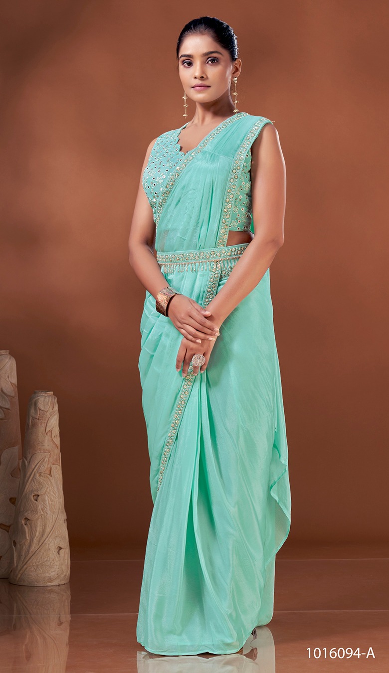 amoha trendz d no 1016094 chinnon decenr embroidery look saree catalog