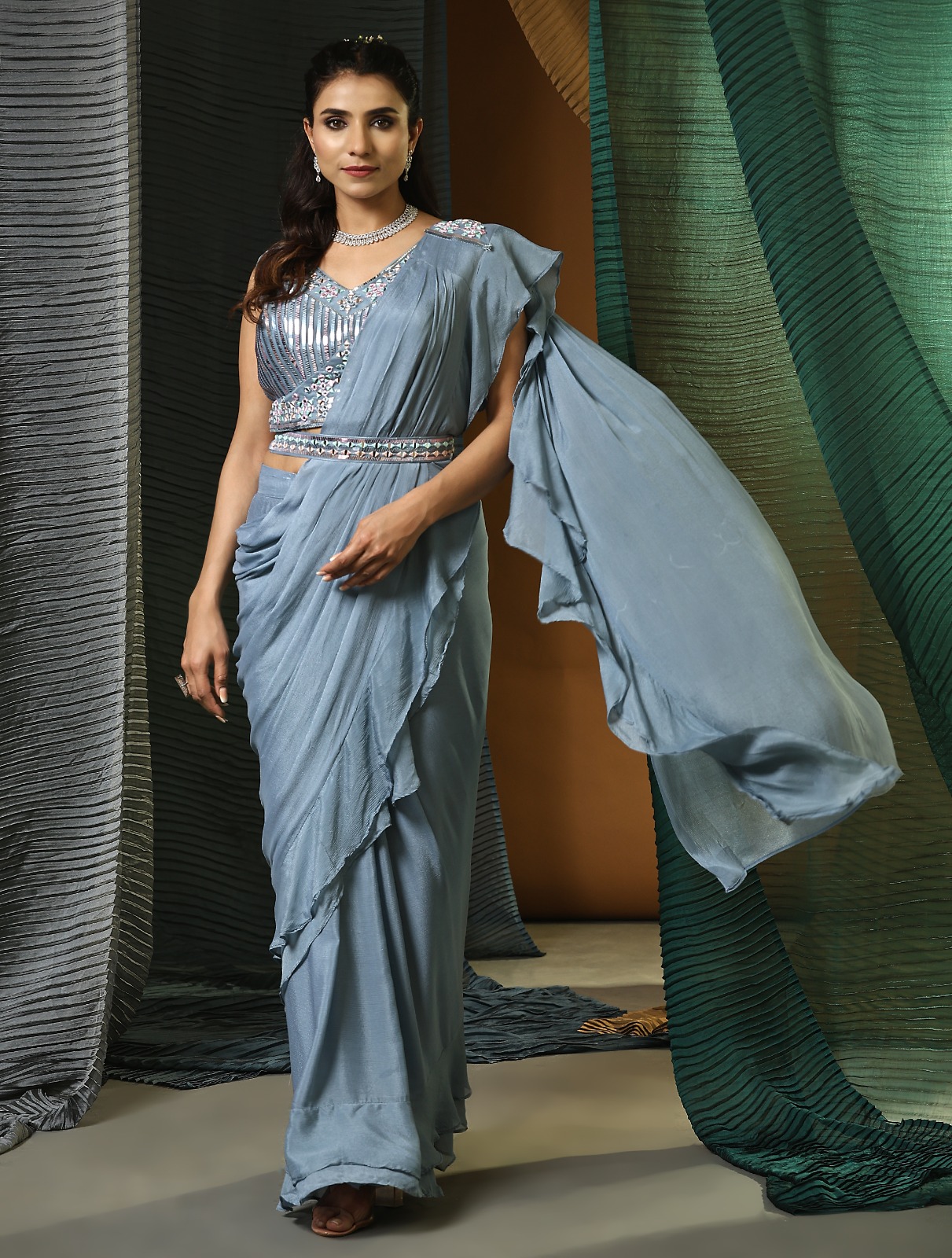 amoha trendz d no 1016322 chinnon regal look saree catalog