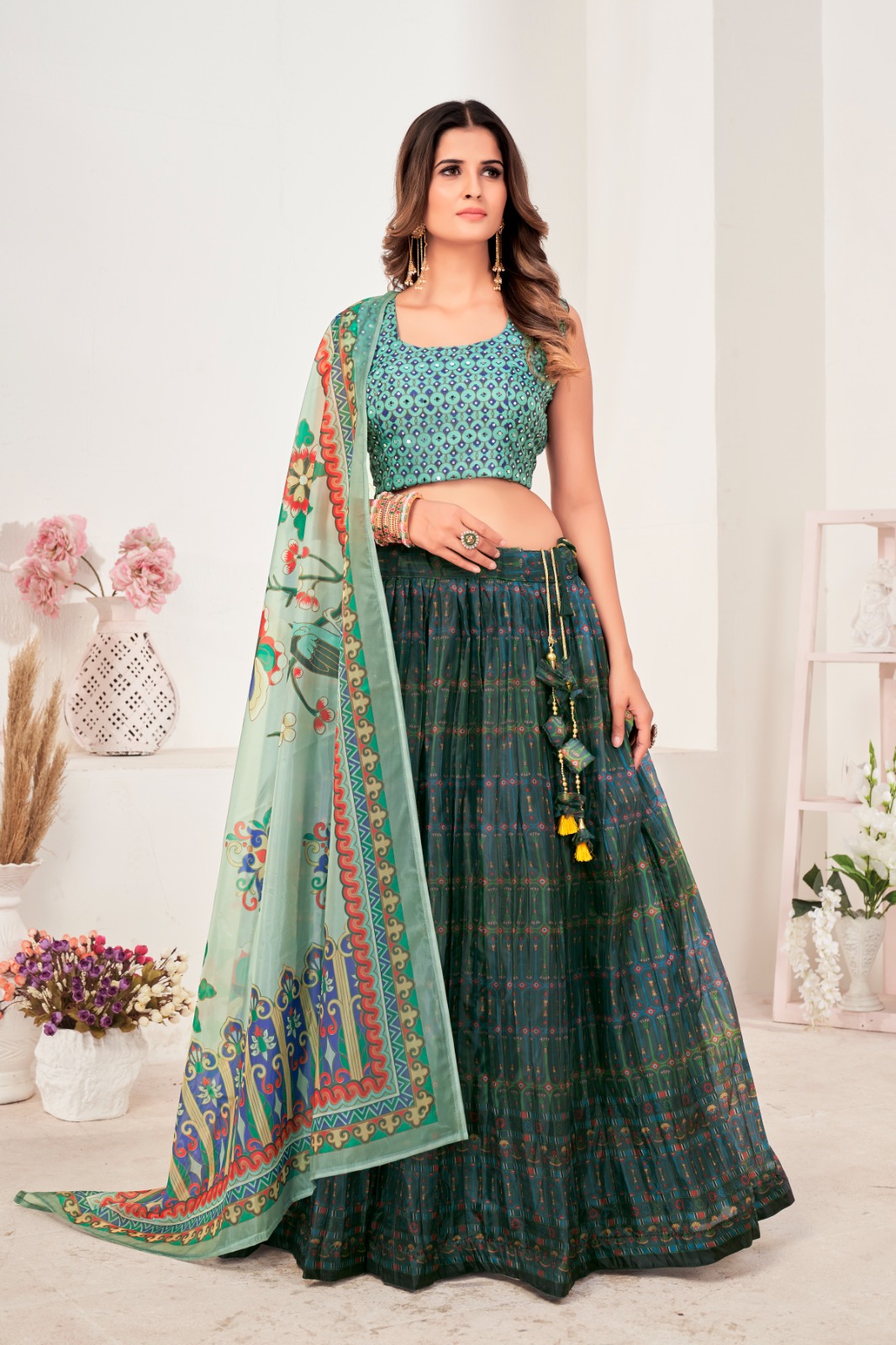 amoha trendz d no c 10594 organza decent look lehenga single