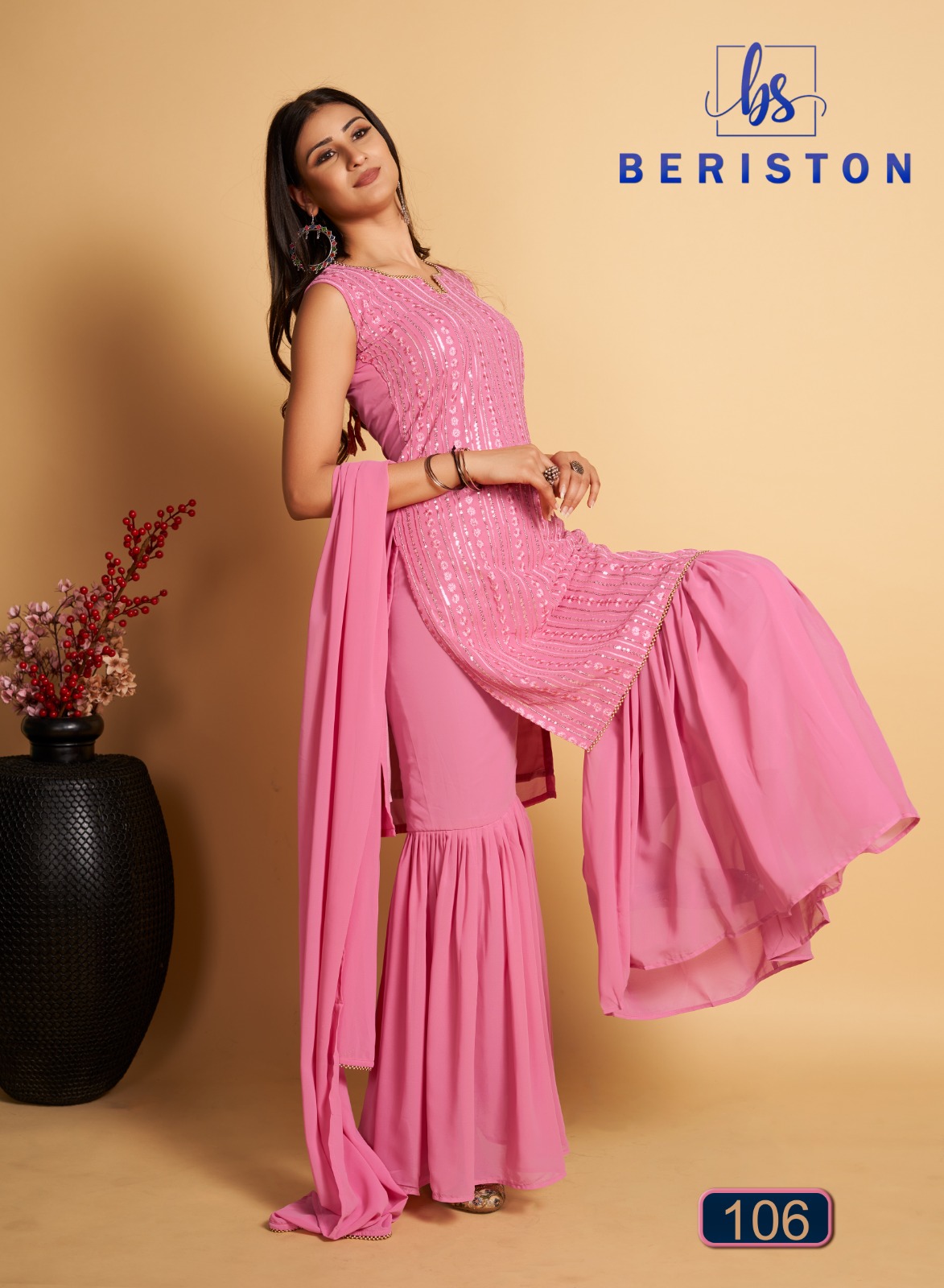 beriston bs vol 1 georgette new and modern look top sharara with dupatta catalog