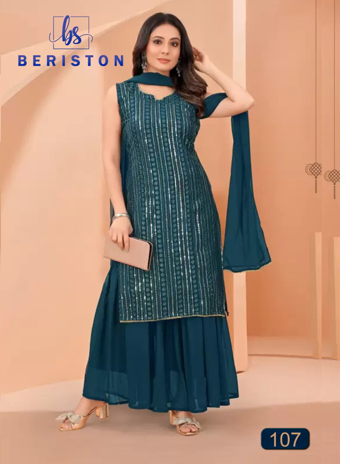 beriston bs vol 1 georgette new and modern look top sharara with dupatta catalog