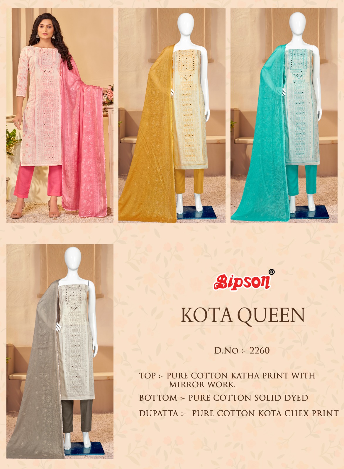 bipson kota queen 2260 cotton exclusive print salwar suit catalog