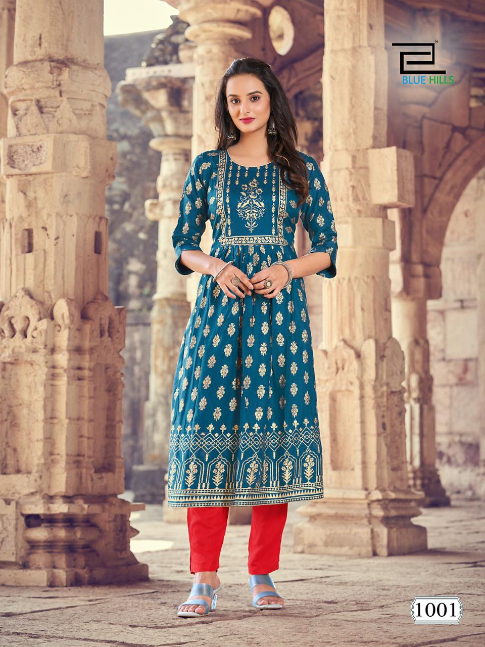 blue hills divine rayon stylish look kurti catalog