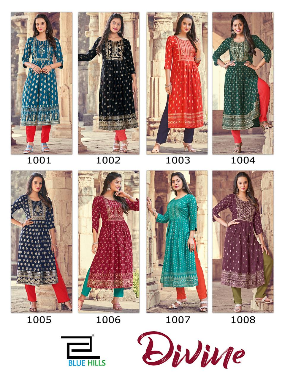 blue hills divine rayon stylish look kurti catalog