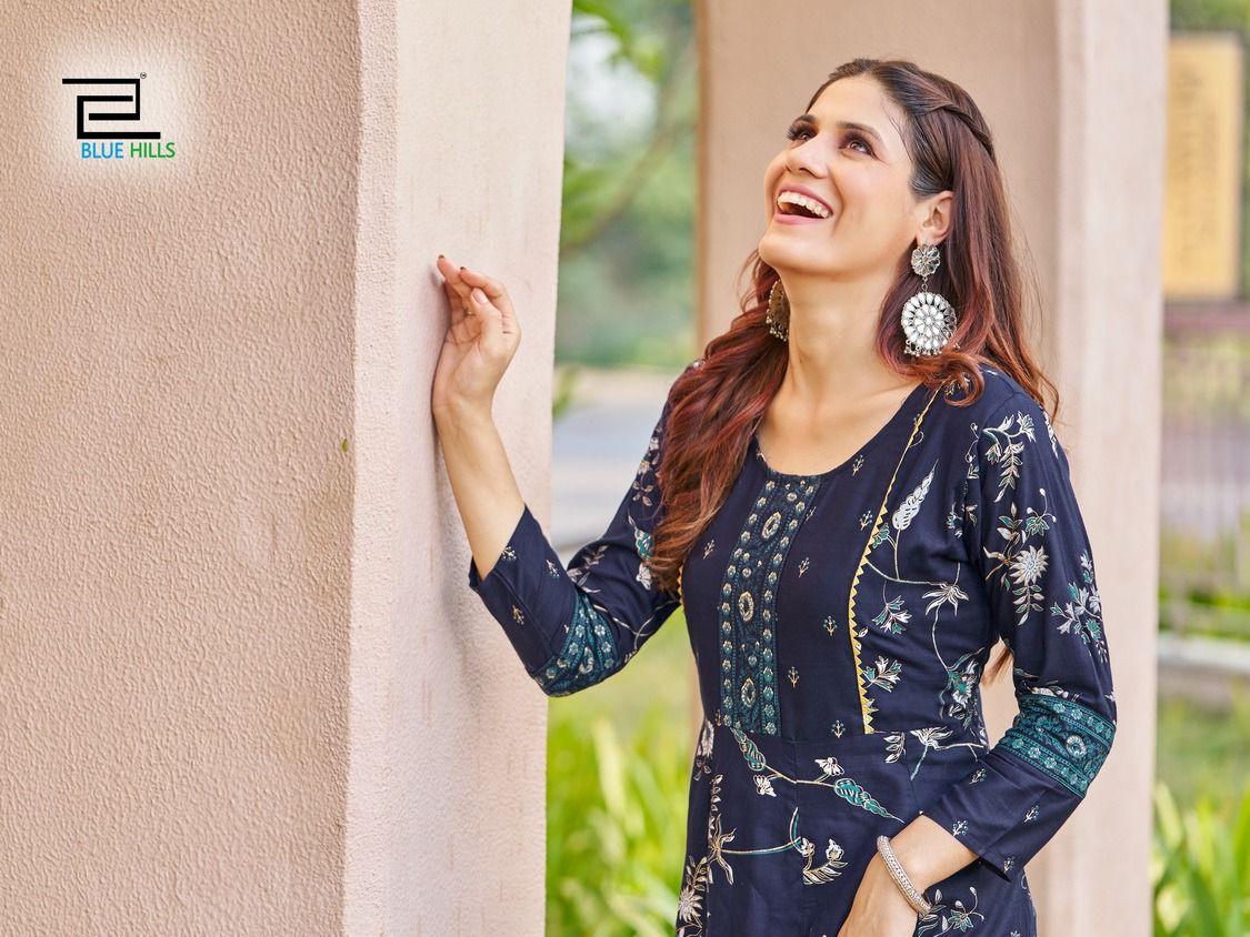 blue hills Happy Hours rayon stylish look kurti catalog