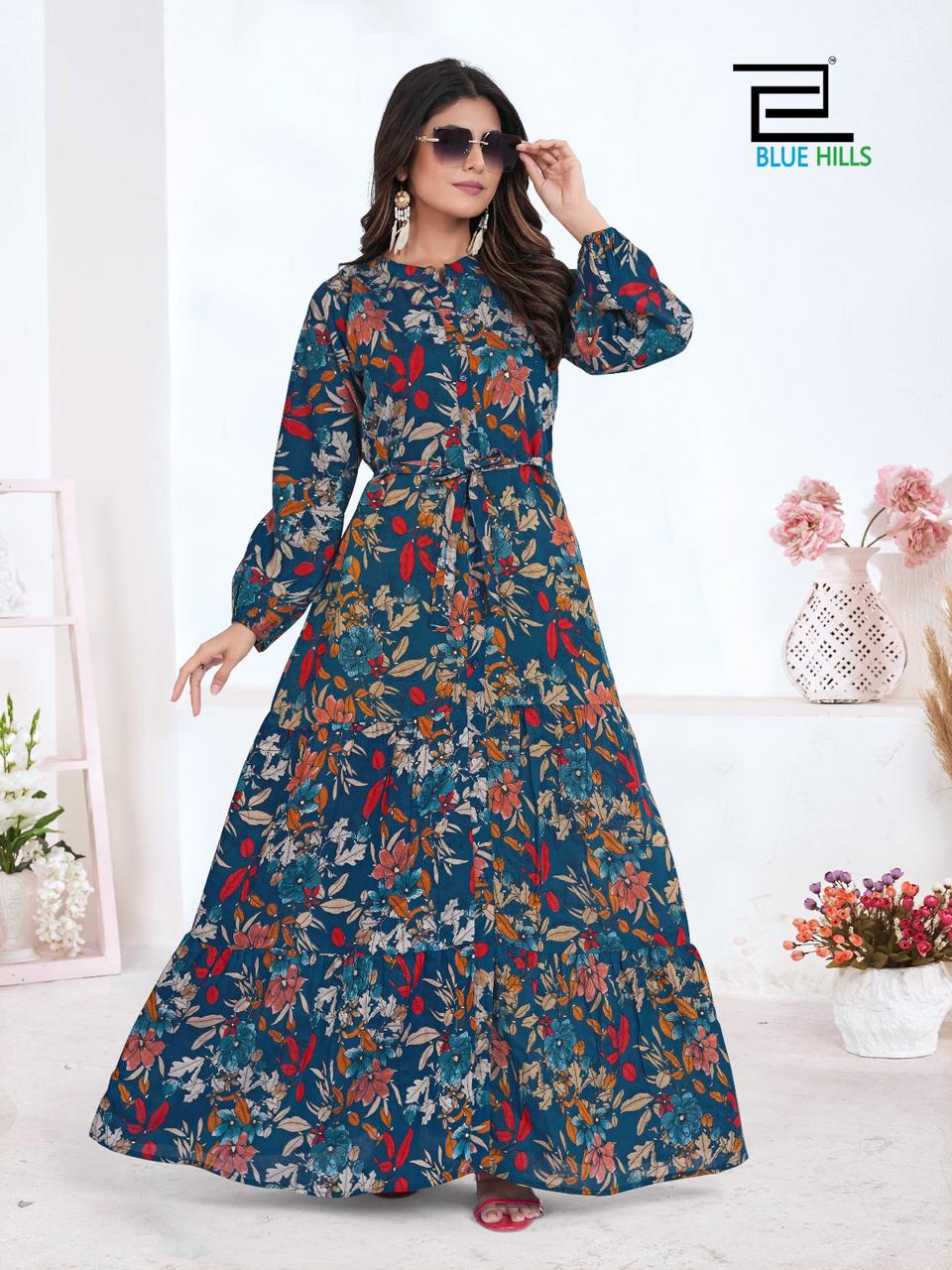 blue house feel good chanderi stylish look kurti catalog