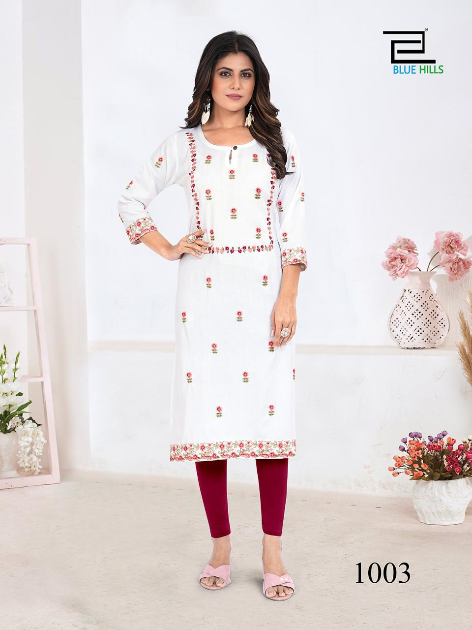 blue house sita raman rayon stylish look kurti catalog